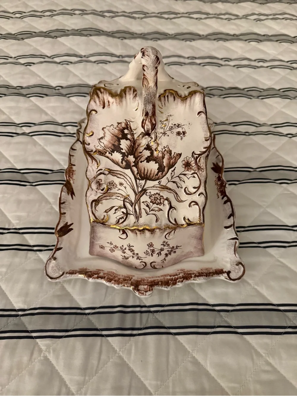 Victoria Ware Ironstone Burgundy, Gold, White Cheese Bread Serving Dish Vintage